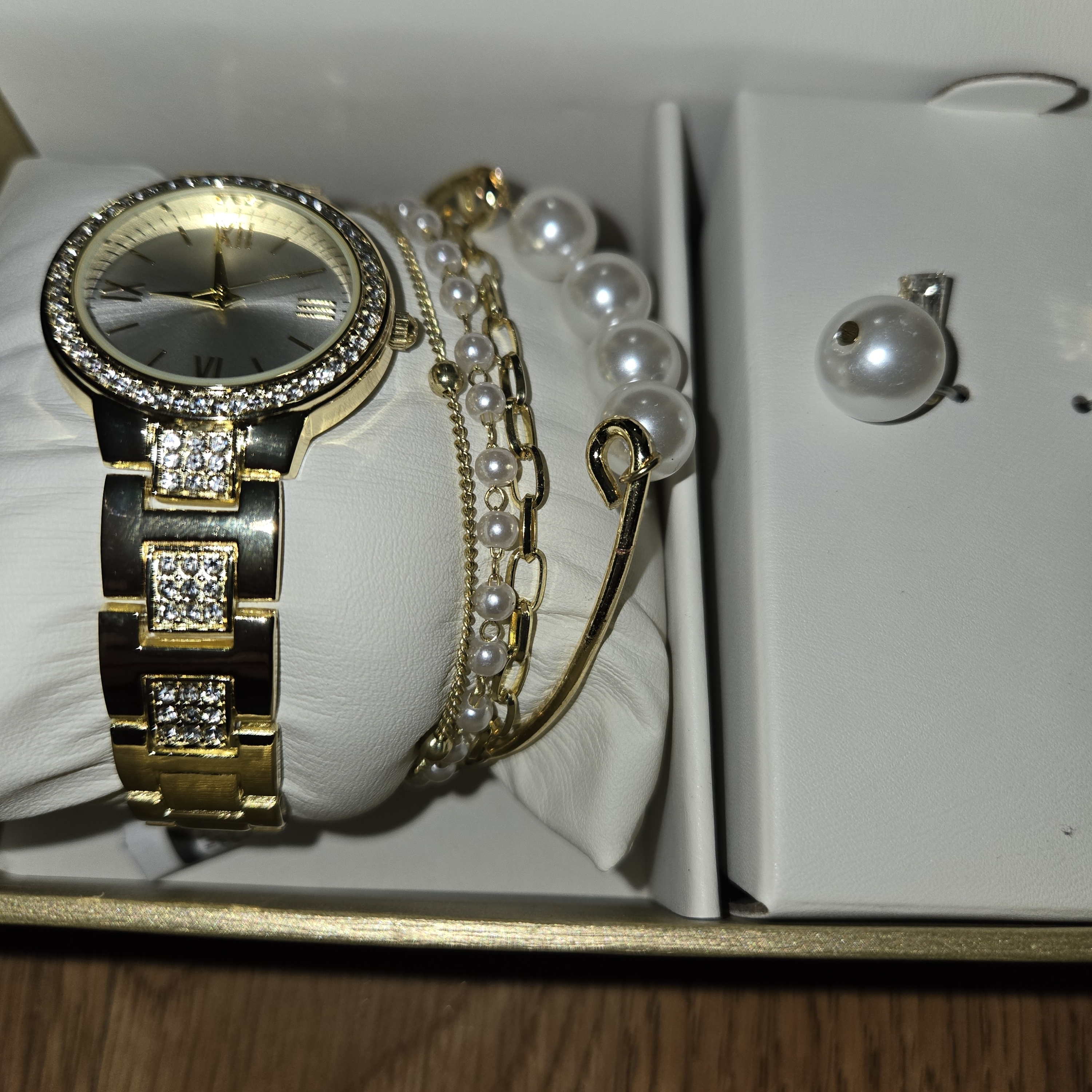 Luxurious Gold And Silver Womens Watch With Pearl Accents